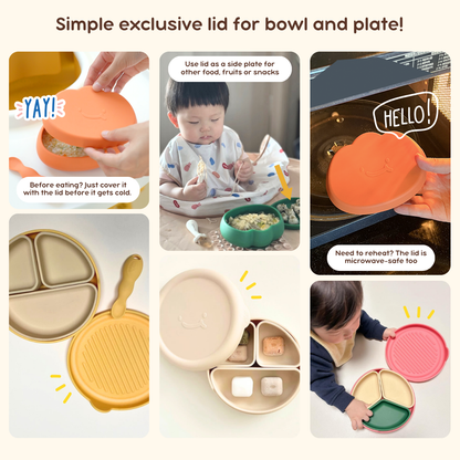 Suction Bowl & Plates with Lid cover | BPA Free | Platinum Silicone