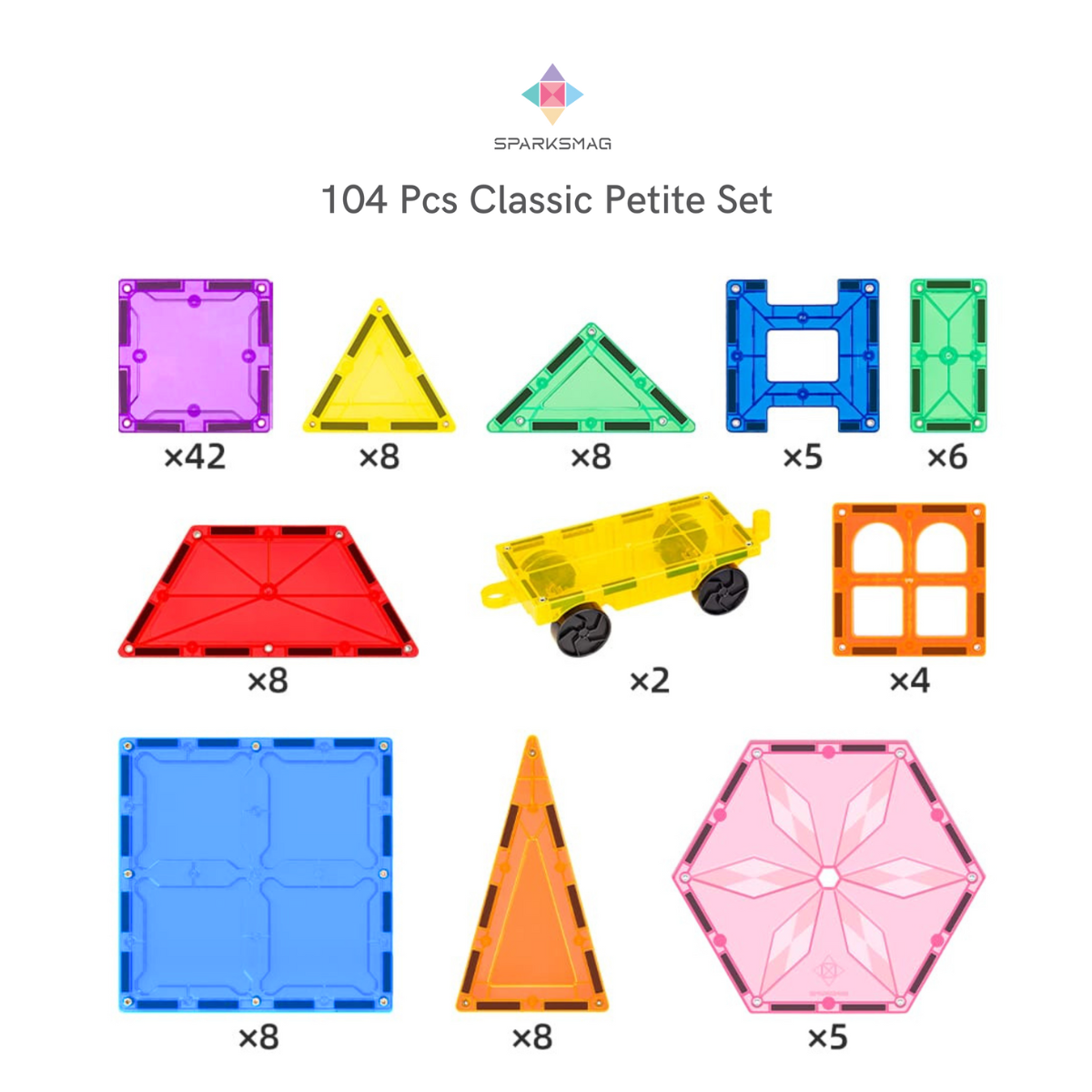 Magnetic Tiles Classic / Light Series | Petite / Grande | 104 / 208 pcs