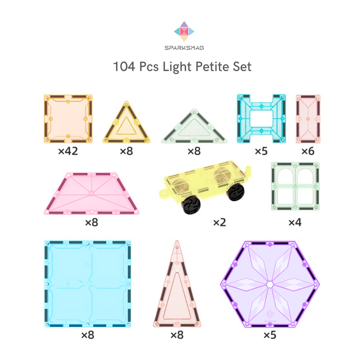 Magnetic Tiles Classic / Light Series | Petite / Grande | 104 / 208 pcs