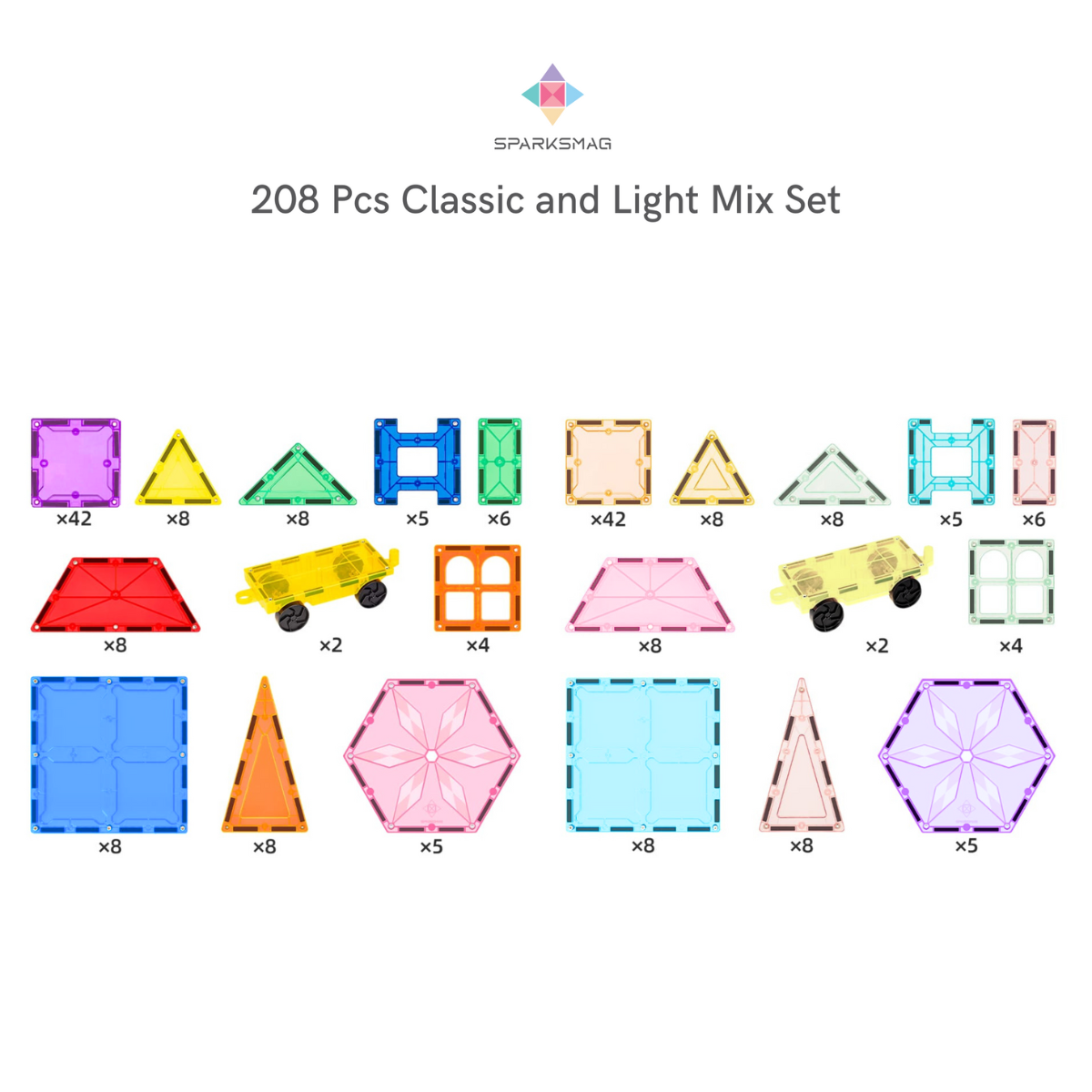 Magnetic Tiles Classic / Light Series | Petite / Grande | 104 / 208 pcs