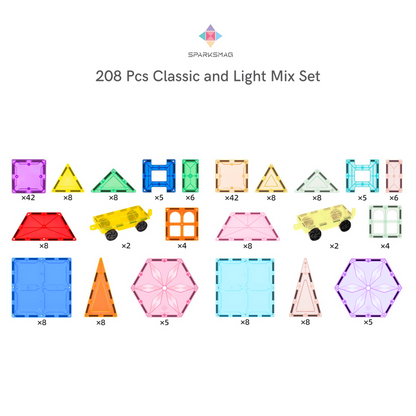 Magnetic Tiles Classic / Light Series | Petite / Grande | 104 / 208 pcs