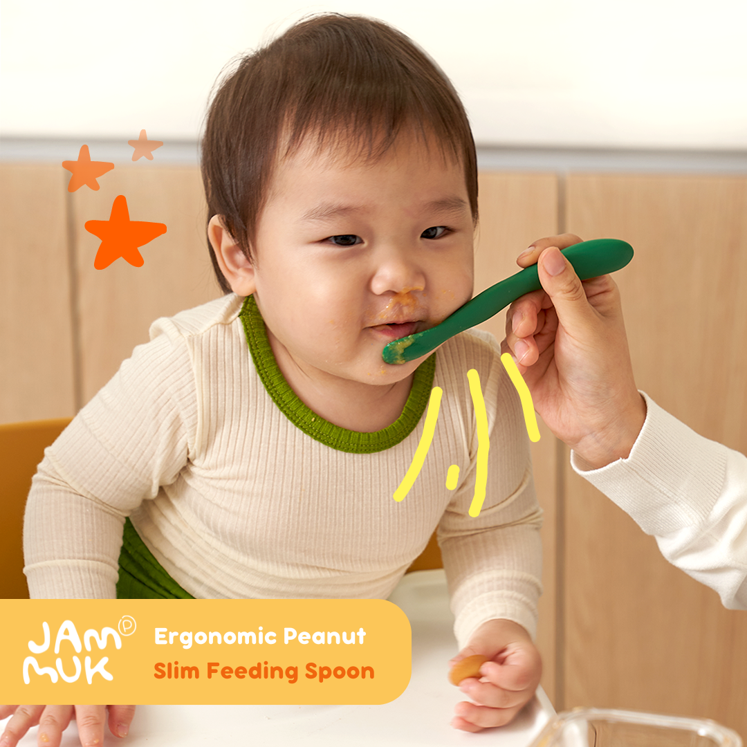 Ergonomic SLIM Peanut Spoon |  Platinum Silicone feeding spoon | 12mths above