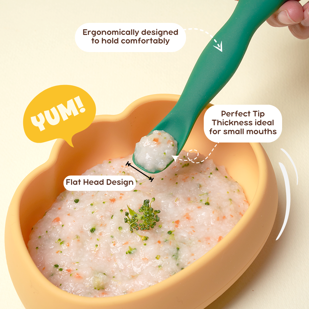 Ergonomic SLIM Peanut Spoon |  Platinum Silicone feeding spoon | 12mths above