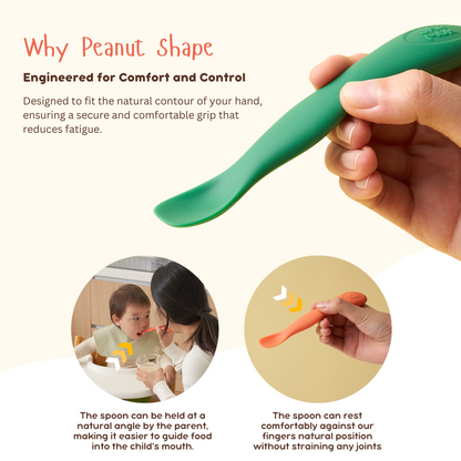 Ergonomic SLIM Peanut Spoon |  Platinum Silicone feeding spoon | 12mths above