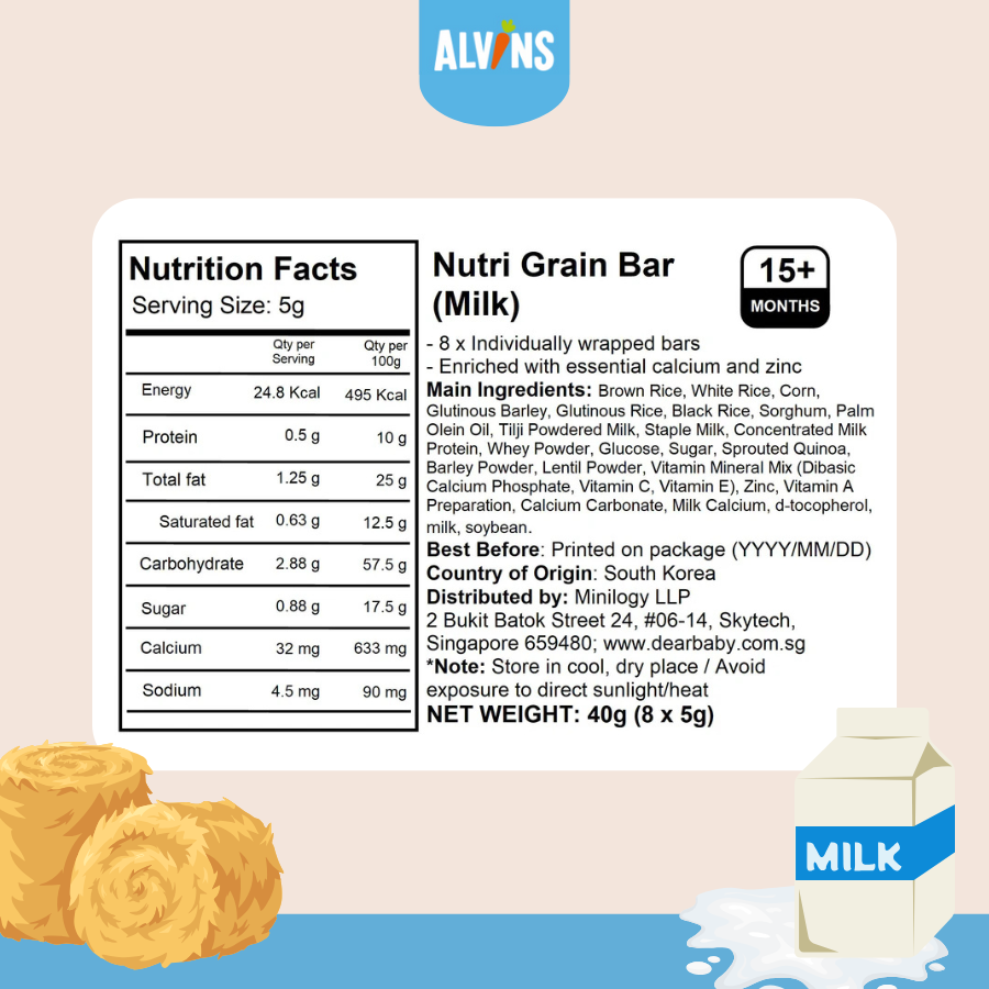 Nutri Grains Bar for 15M+ (5g x 8) | Enriched with calcium and zinc to support healthy growth | No synthetic additives