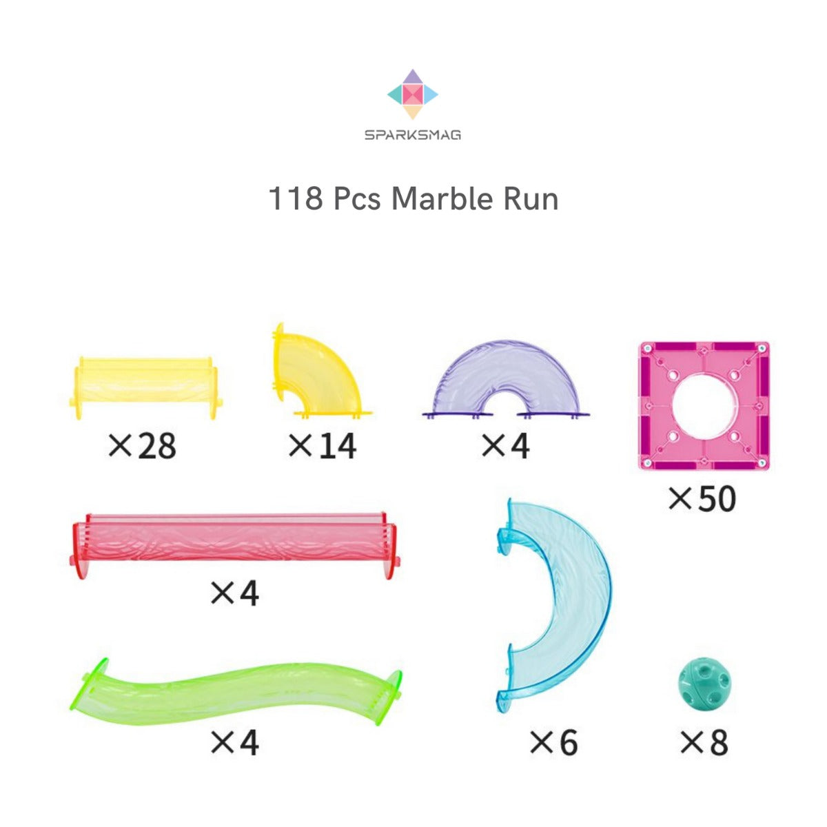 118-Piece Marble Run | Transparent & Coloured Tubes | Stem Learning