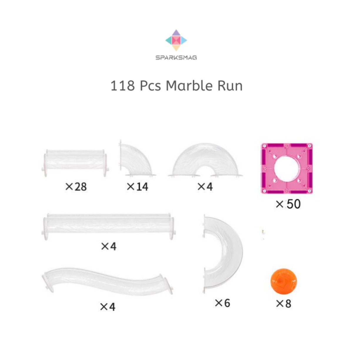 118-Piece Marble Run | Transparent & Coloured Tubes | Stem Learning