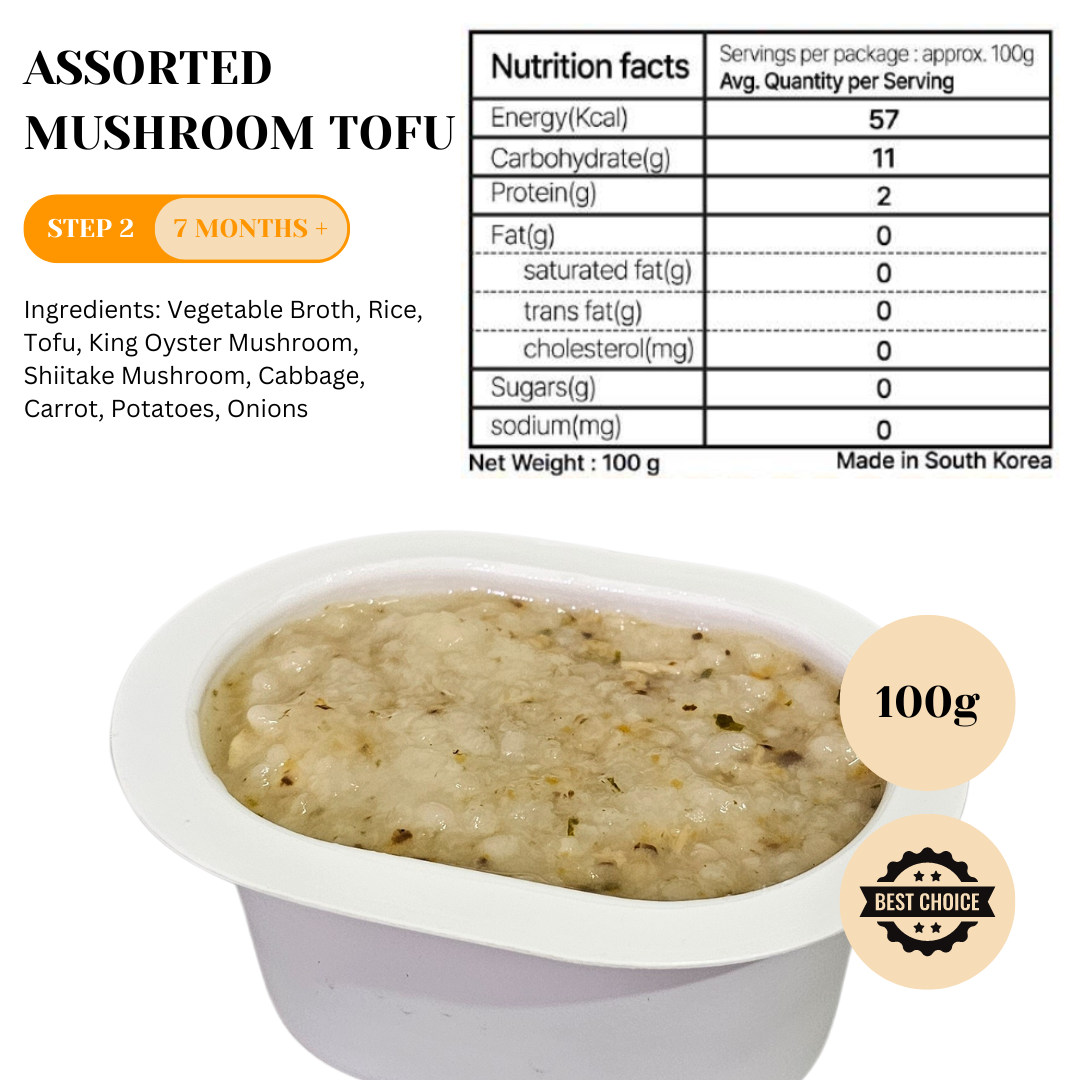 Korean Ready To Eat Nutritional Rice Porridge (6M+) - Seafood, Mushroom, Cheese (100g)