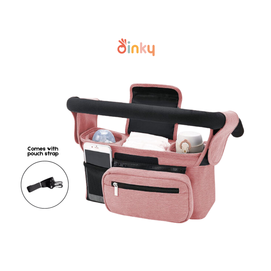 Baby Stroller Organizer Bag - Insulated Bottle / Cup Sections & Strap Hooks